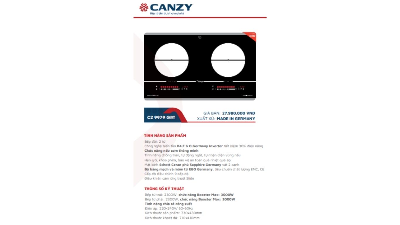 Bếp từ đôi Canzy CZ 9979 GRT