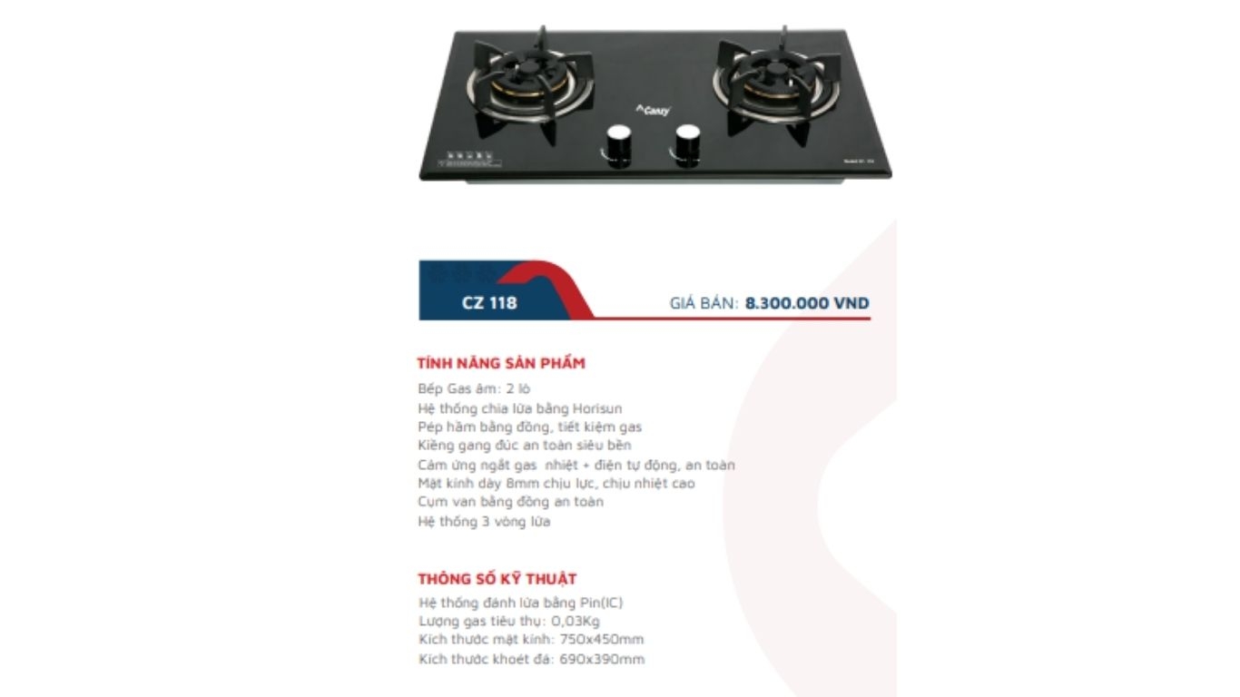 Bếp gas âm Canzy CZ-118
