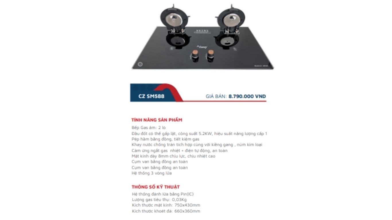 Bếp Gas âm 2 lò CANZY CZ SM588