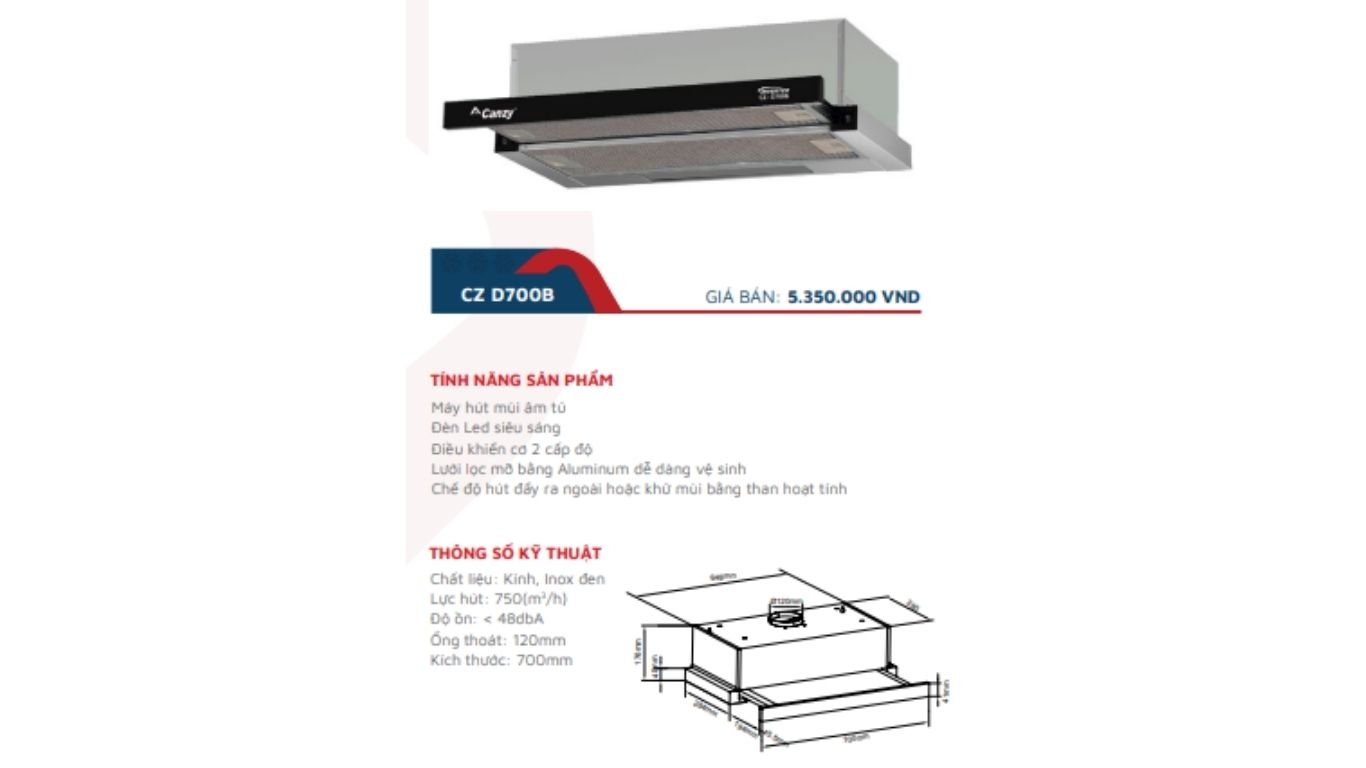 Hút Mùi Âm Tủ Canzy CZ-D700B