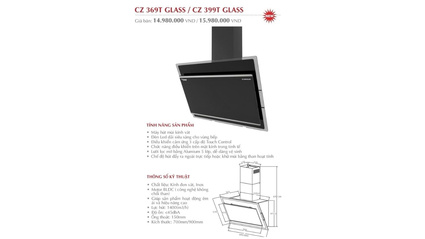 Máy Hút Mùi Canzy CZ-369T Glass