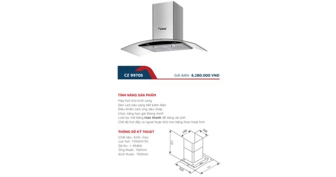 Máy Hút Mùi Canzy CZ 9970S