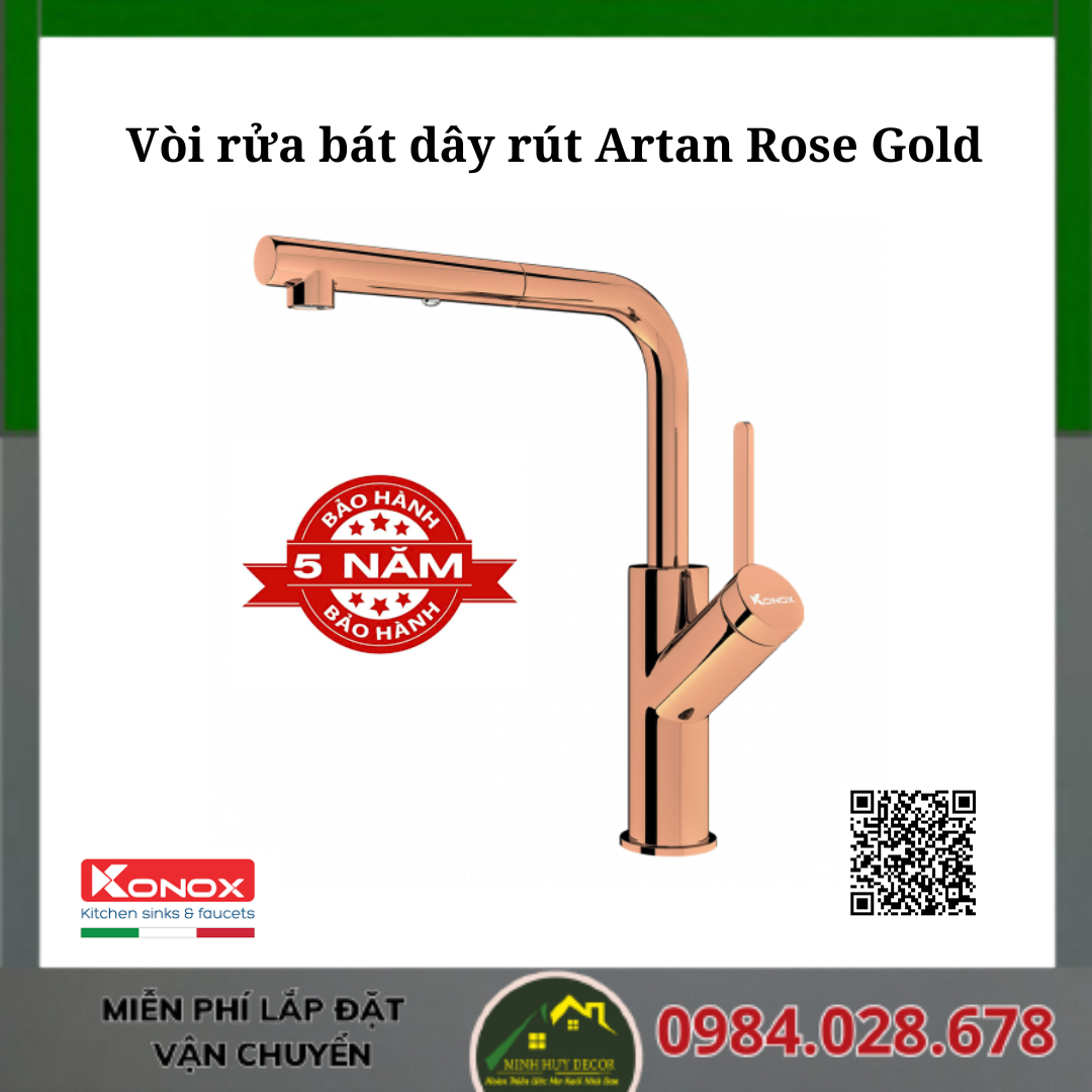 Vòi rửa bát dây rút Artan Rose Gold