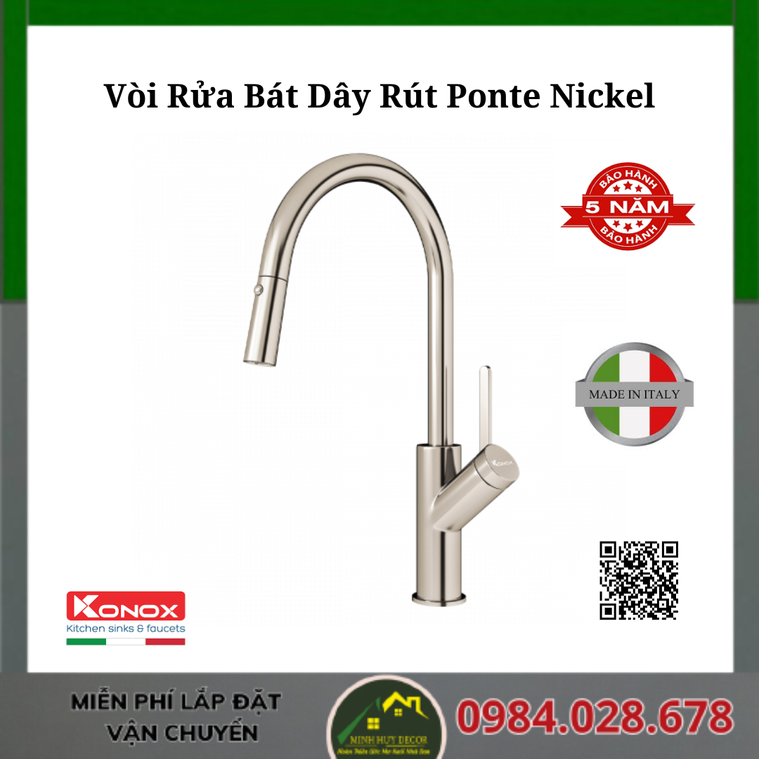 Vòi Rửa Bát Dây Rút Ponte Nickel