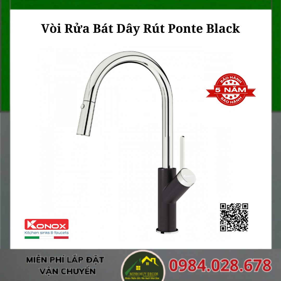 Vòi Rửa Bát Dây Rút Ponte Black