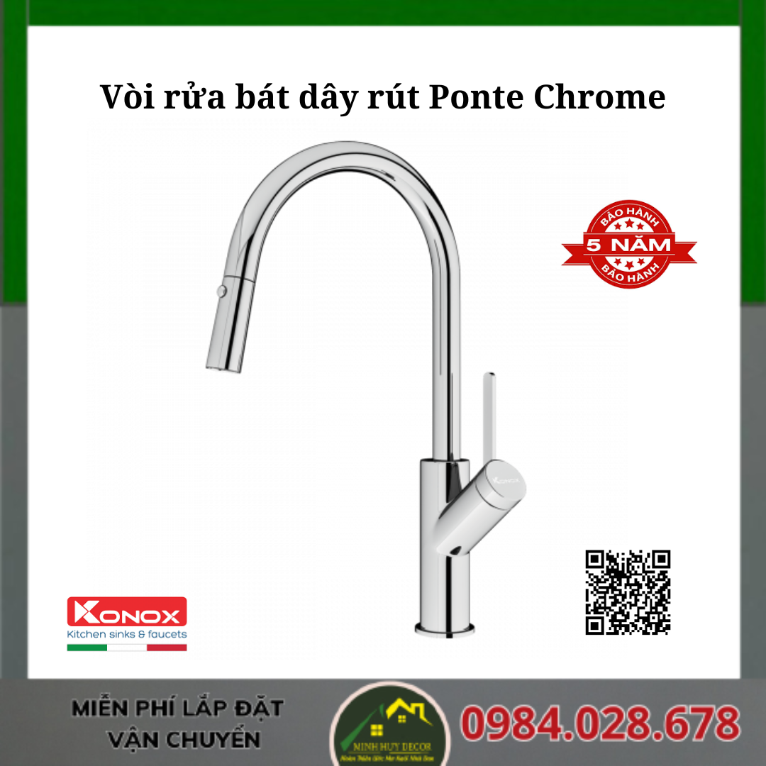 Vòi rửa bát dây rút Ponte Chrome