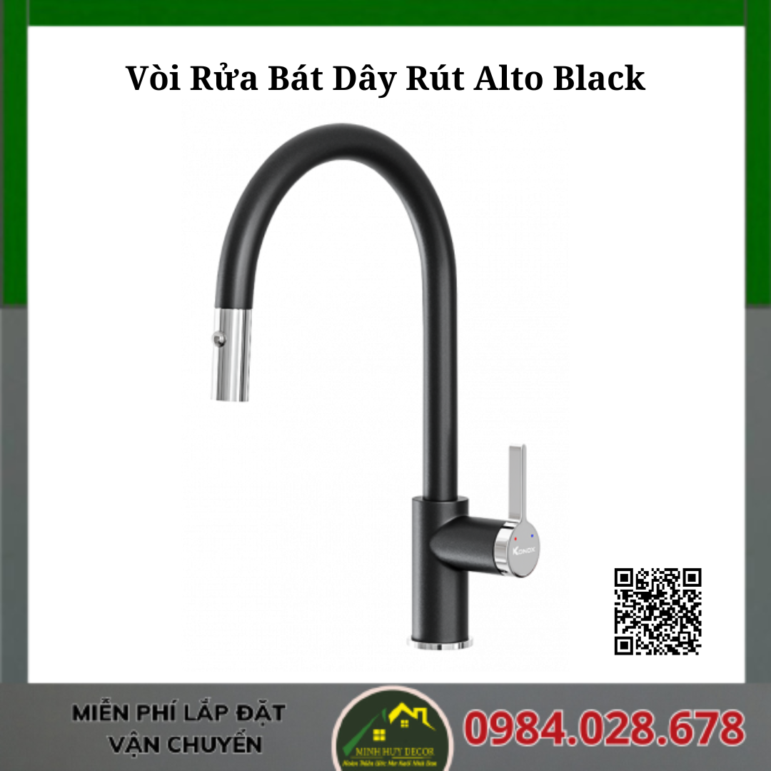 Vòi Rửa Bát Dây Rút Alto Black