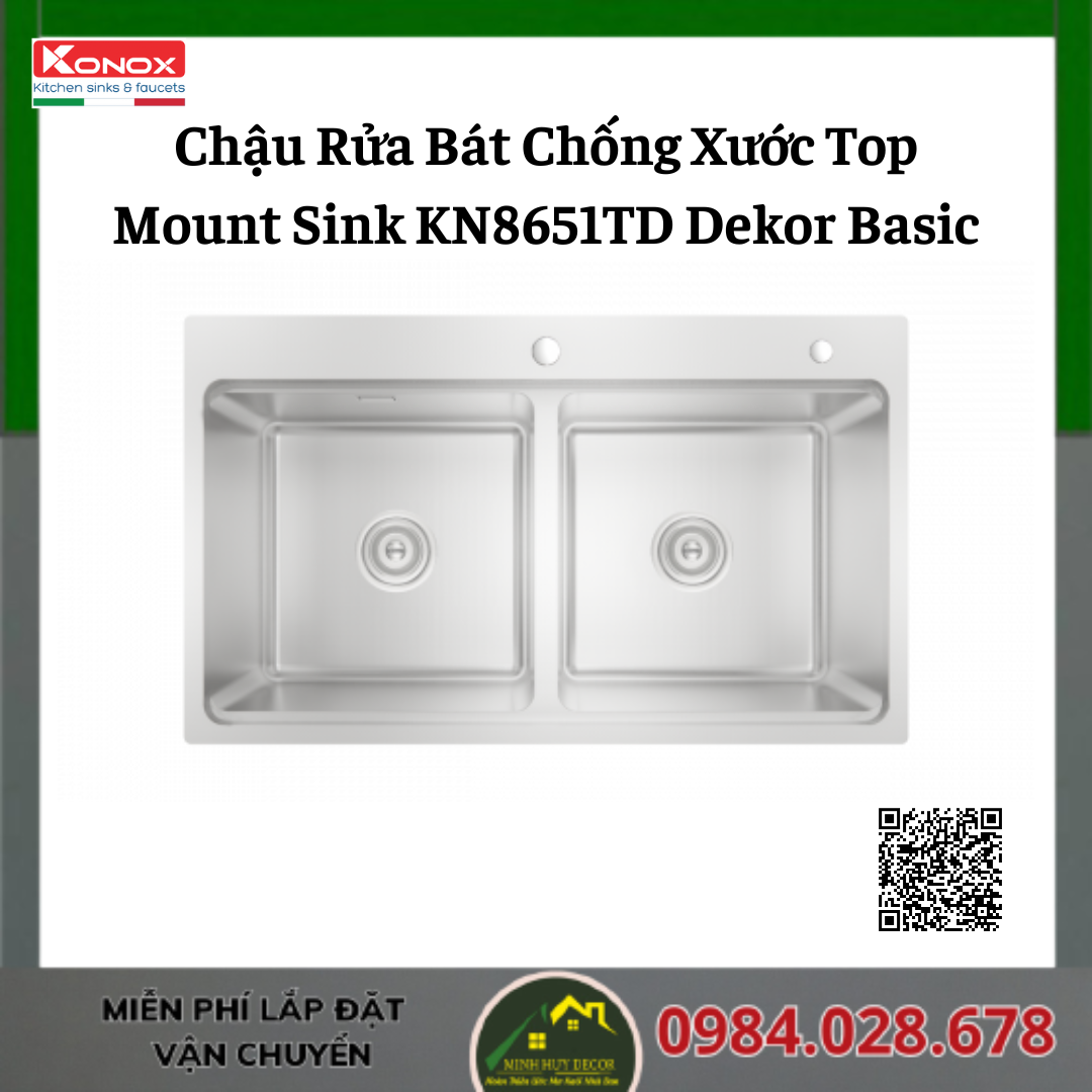 Chậu rửa bát chống xước Top Mount Sink KN8651TD Dekor Basic