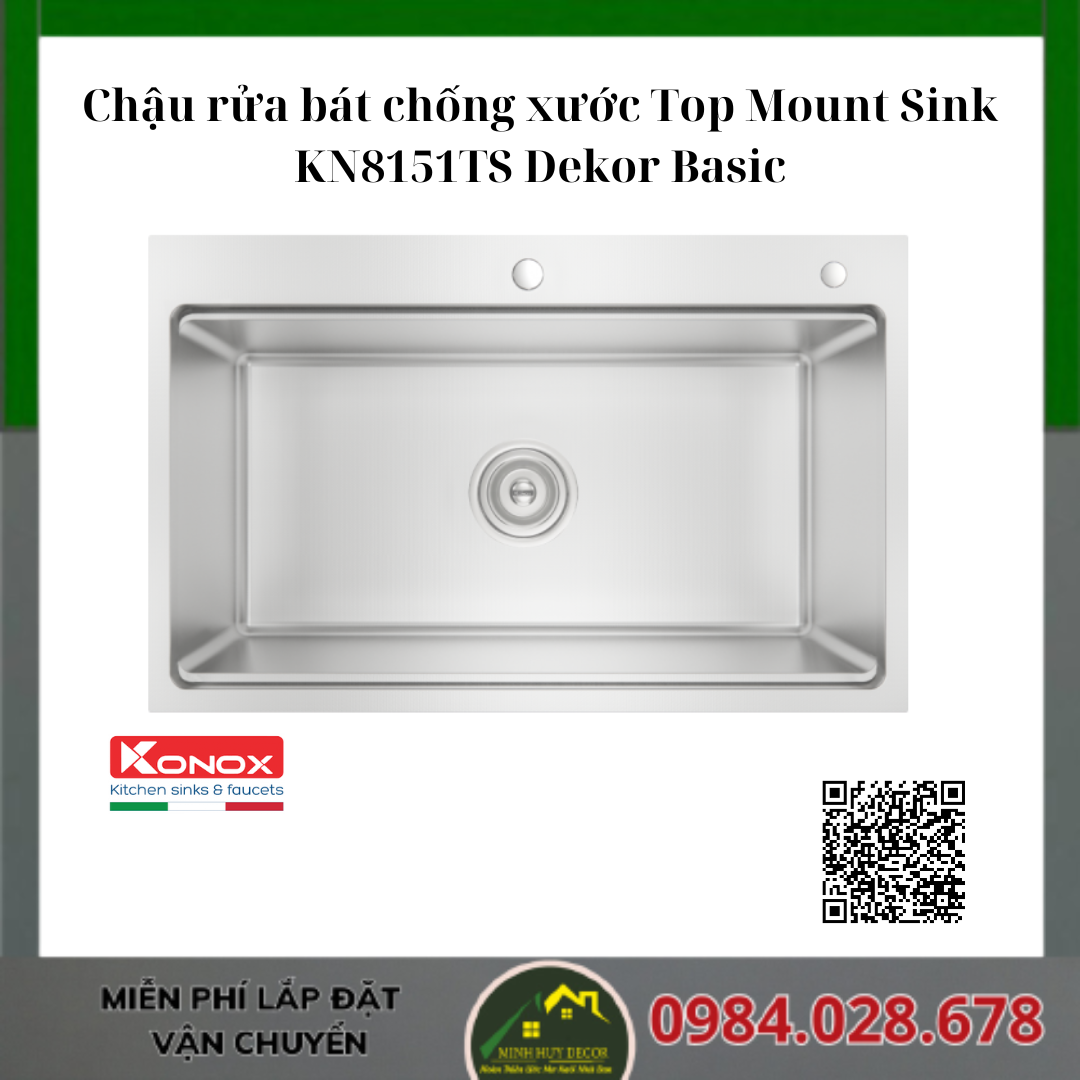Chậu rửa bát chống xước Top Mount Sink KN8151TS Dekor Basic
