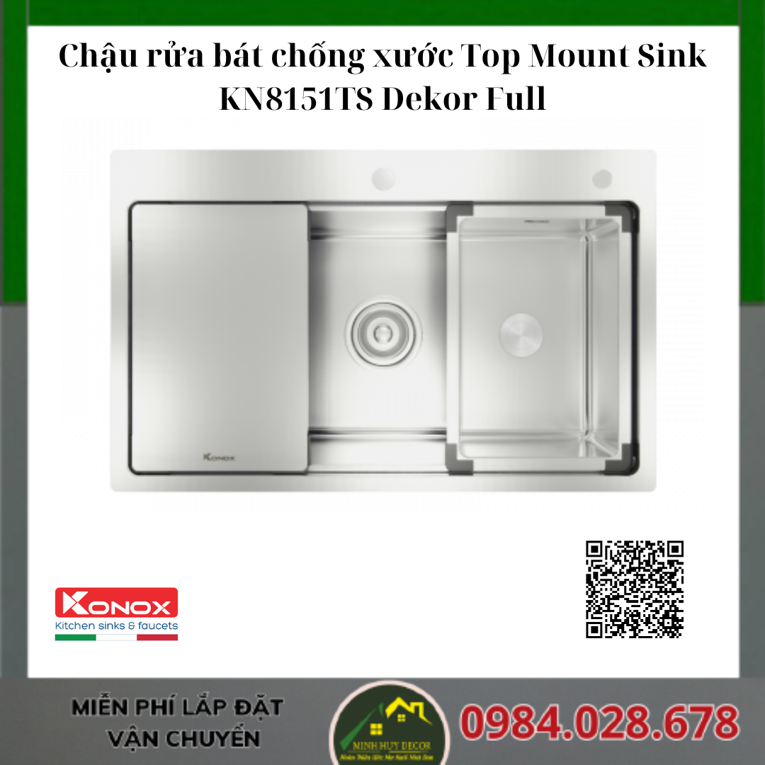 Chậu rửa bát chống xước Top Mount Sink KN8151TS Dekor Full