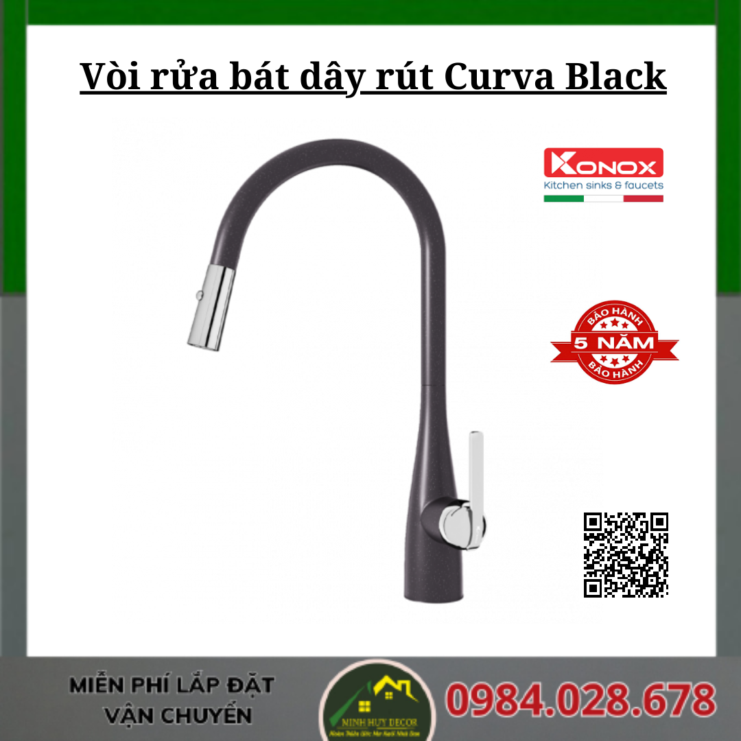 Vòi rửa bát dây rút Curva Black