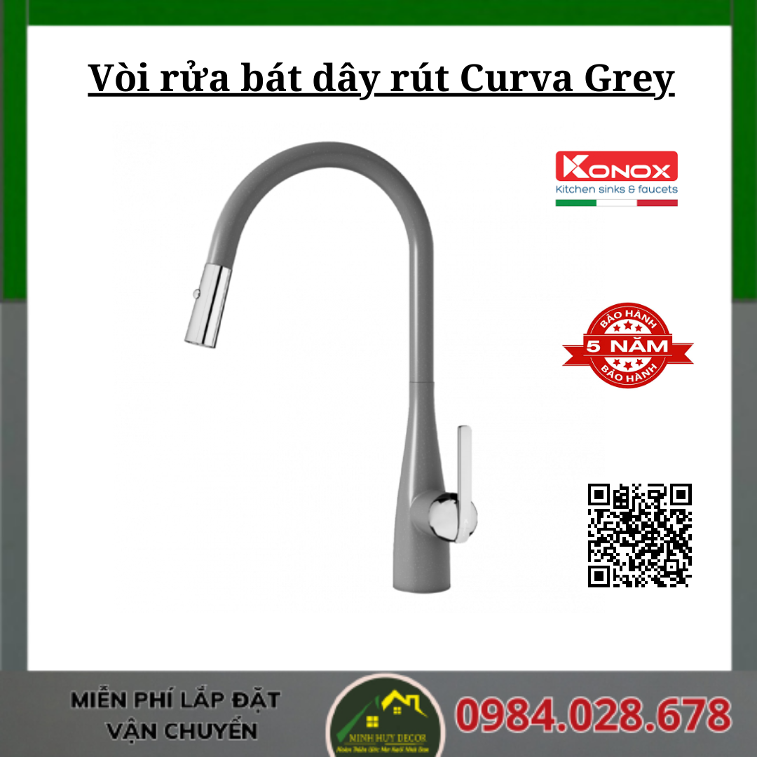 Vòi rửa bát dây rút Curva Grey