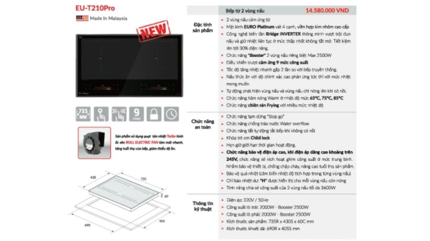 Bếp Từ Đôi Eurosun EU-T210 Pro