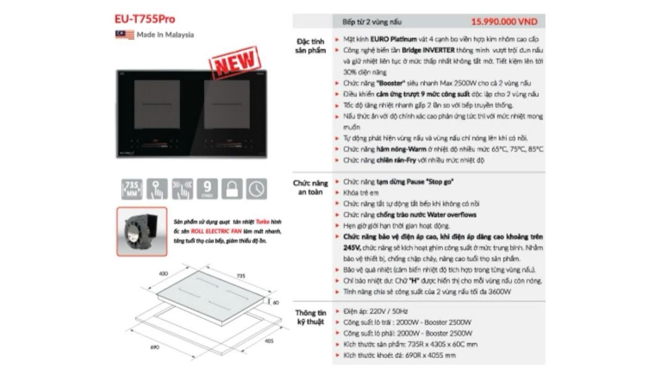 Bếp Từ Đôi Eurosun EU-T755PRO
