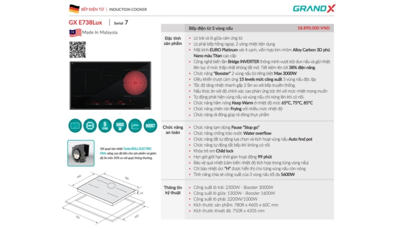 Bếp từ GrandX GX E738Lux/ serial 7