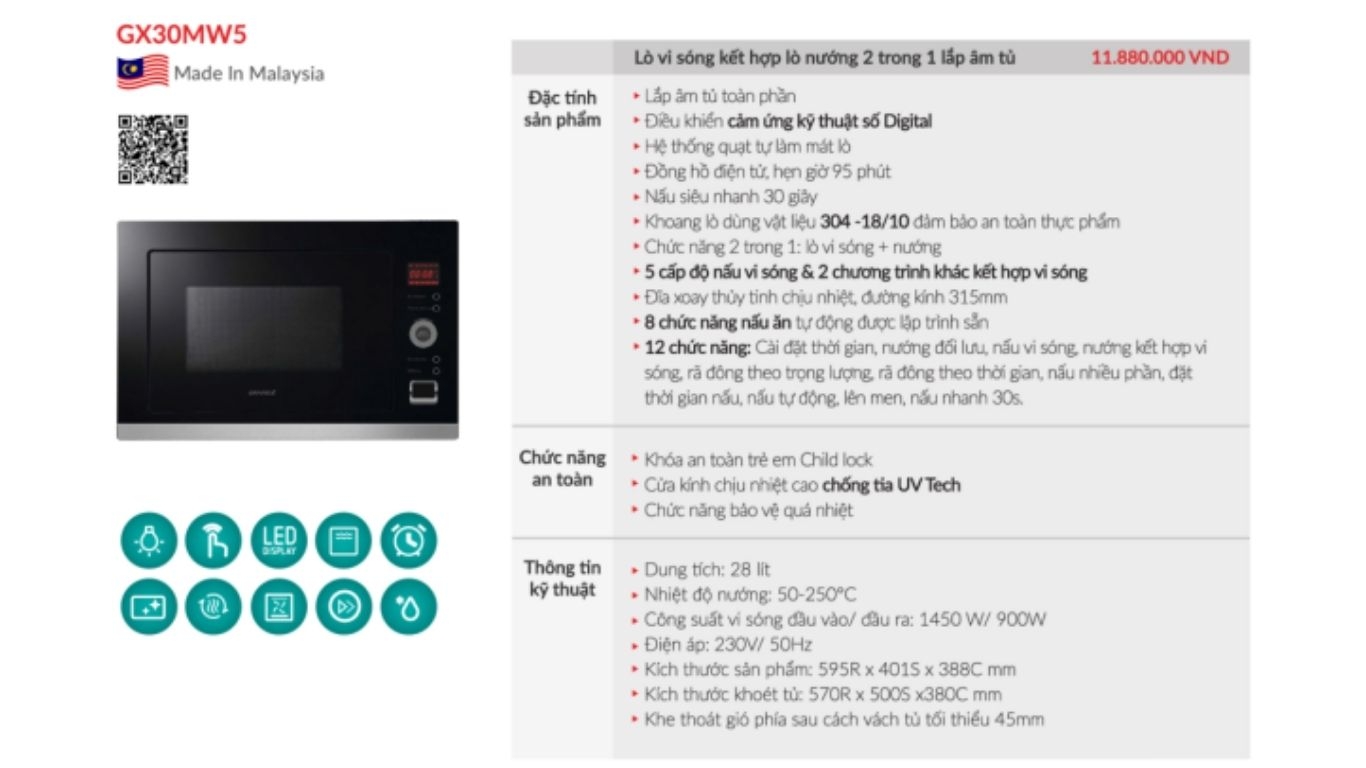 Lò nướng tích hợp lò vi sóng GrandX GX30MW5