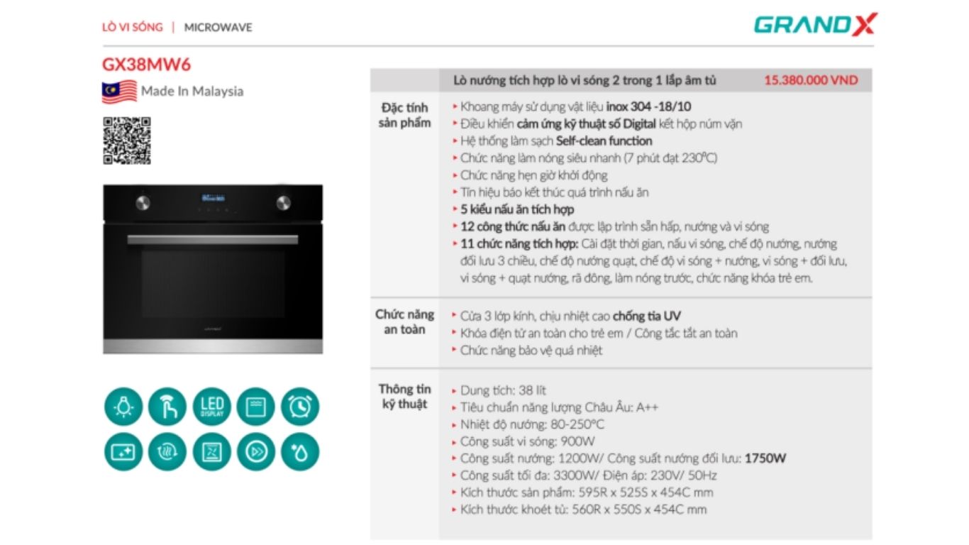 Lò nướng tích hợp lò vi sóng GrandX GX38MW6