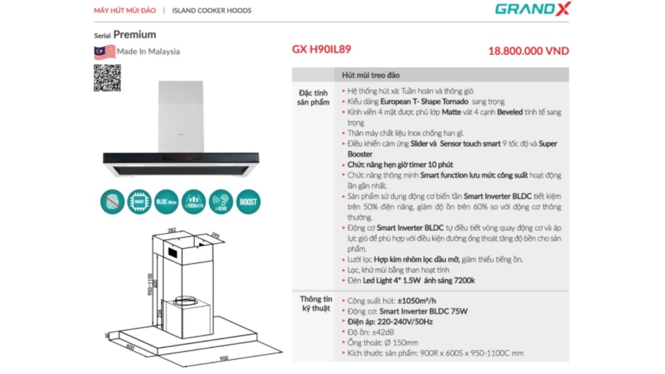 Máy hút mùi độc lập GrandX GX H90IL89