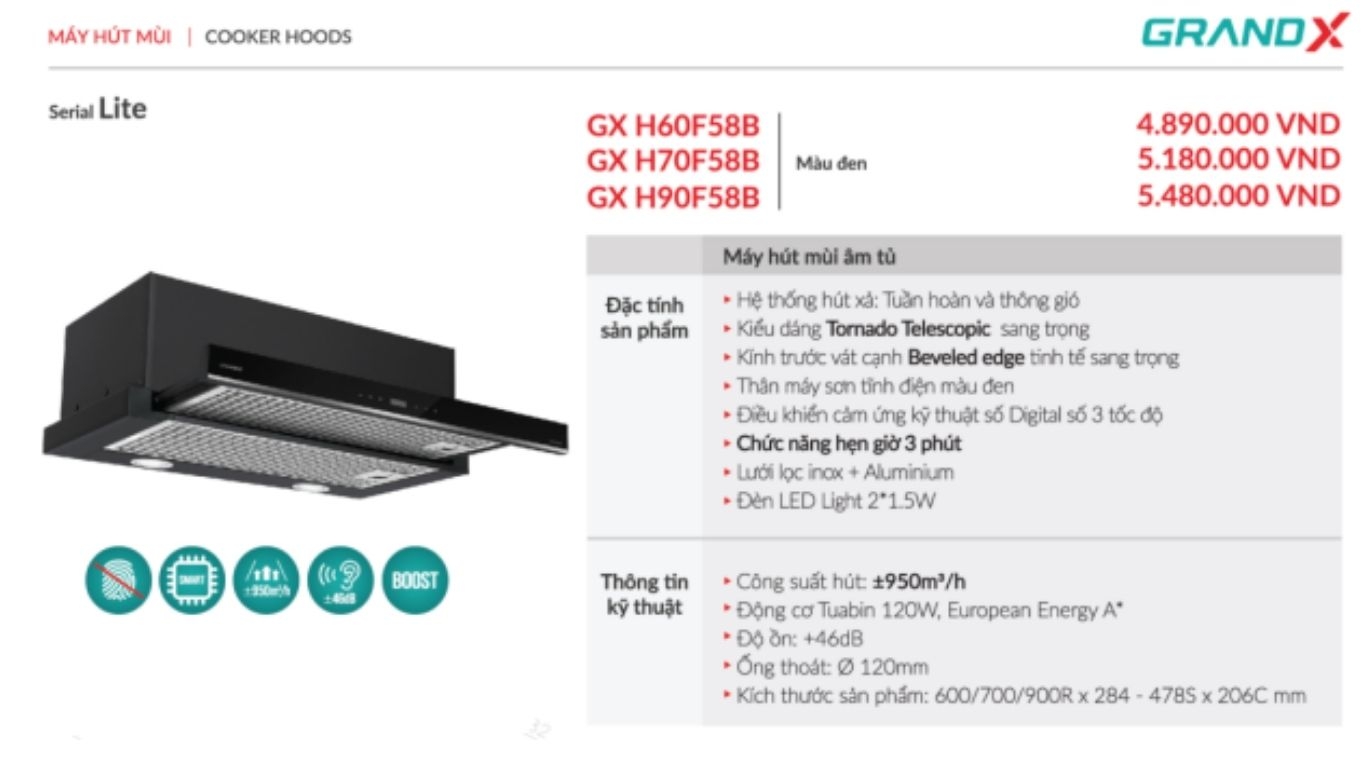 Máy hút mùi âm tủ GrandX GX H70F58B