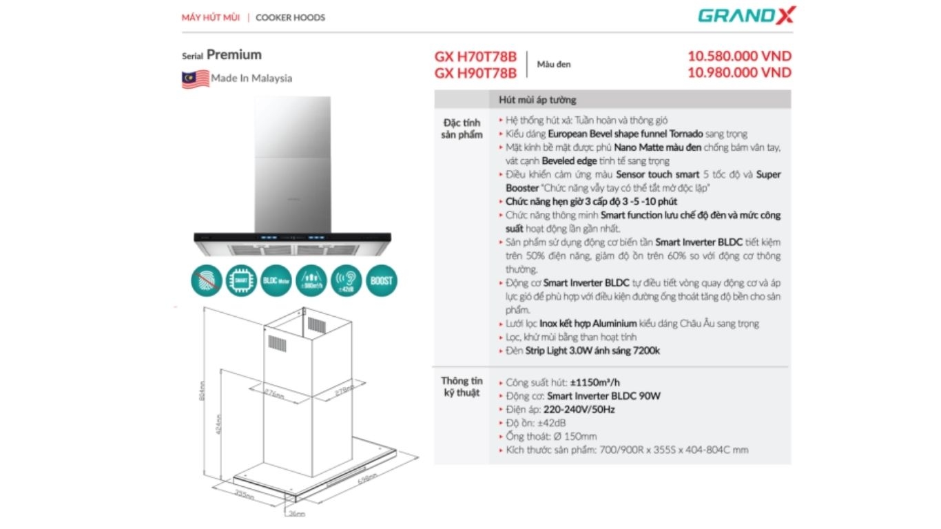 Máy hút mùi GrandX GX H70T78B