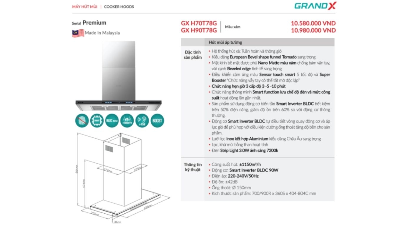 Máy hút mùi GrandX GX H70T78G