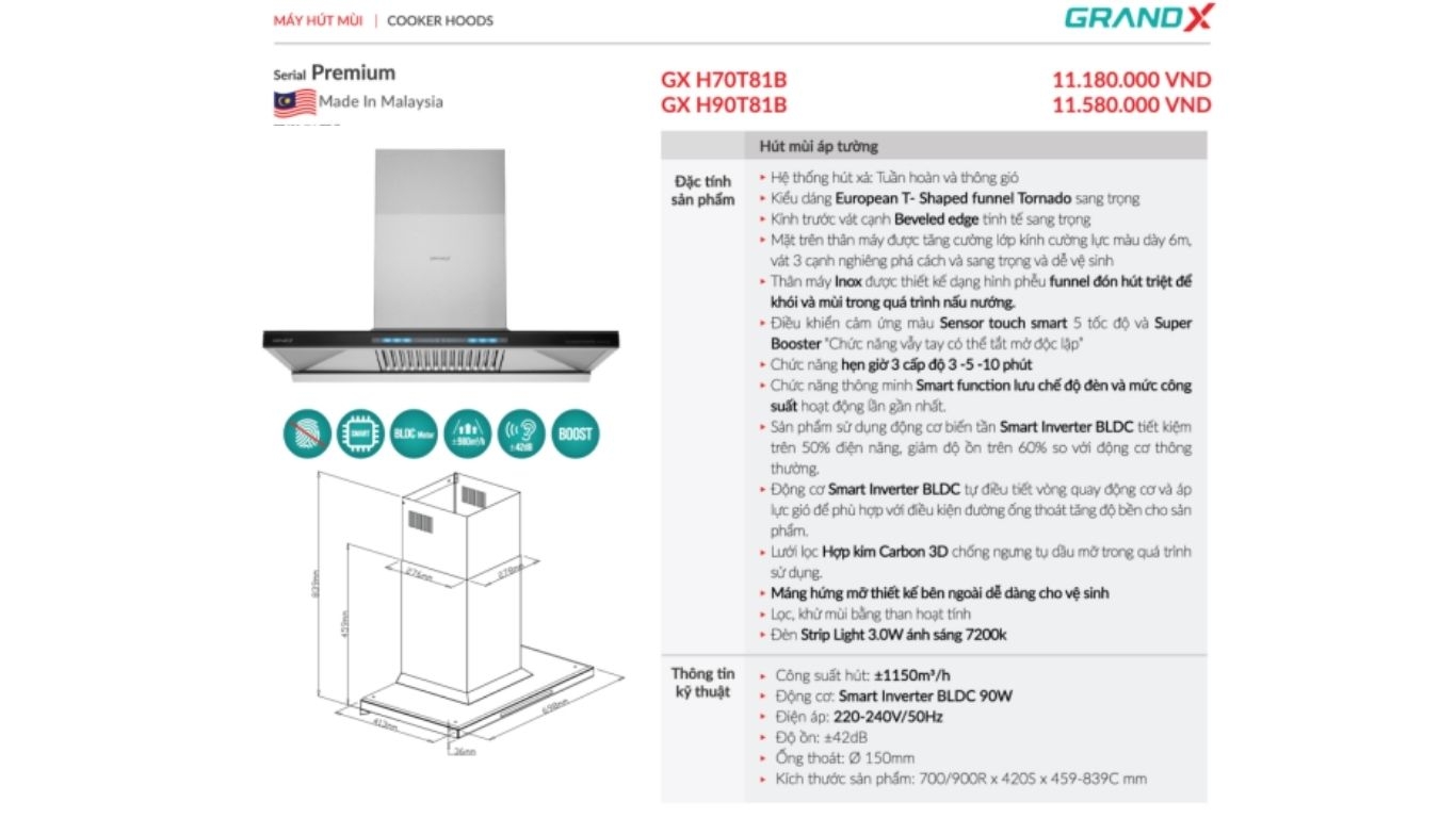 Máy hút mùi GrandX GX H90T81B