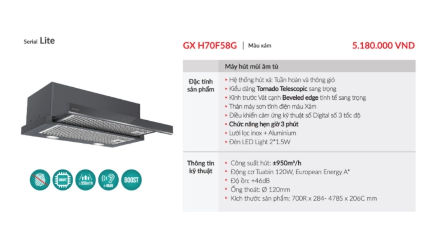 Máy hút mùi âm tủ GX H70F58G