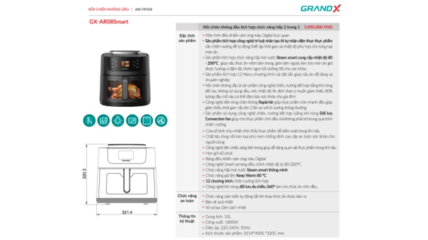 Nồi chiên không dầu GrandX GX-AR08Smart
