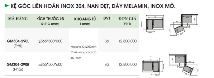 Kệ Góc Liên Hoàn Inox 304, Nan Dẹt, Đáy Melamin, Xước Mờ