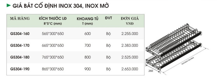 Giá Bát Cố Định Inox 304, Inox Xước Mờ