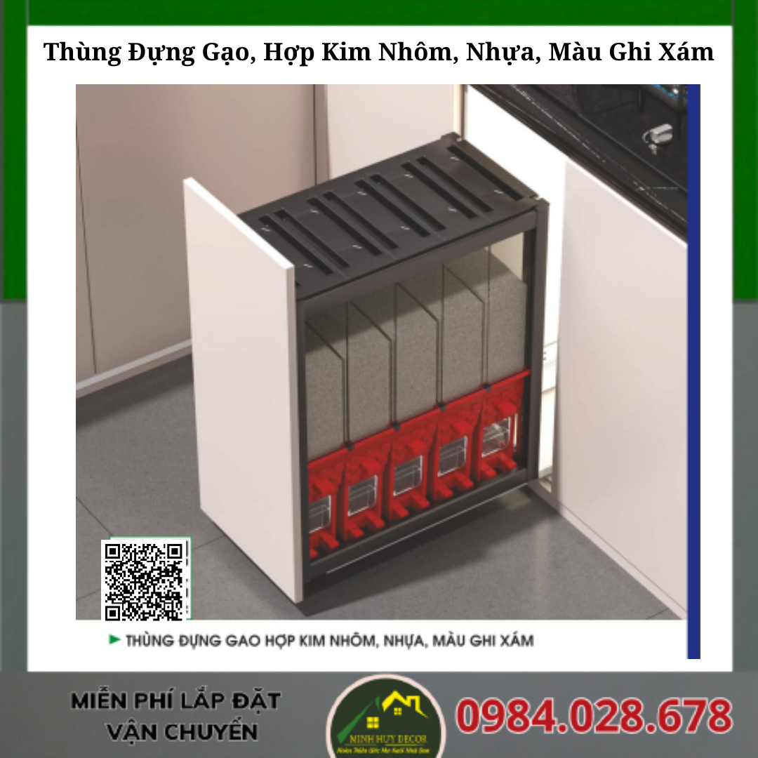 Thùng Đựng Gạo, Hợp Kim Nhôm, Nhựa, Màu Ghi Xám