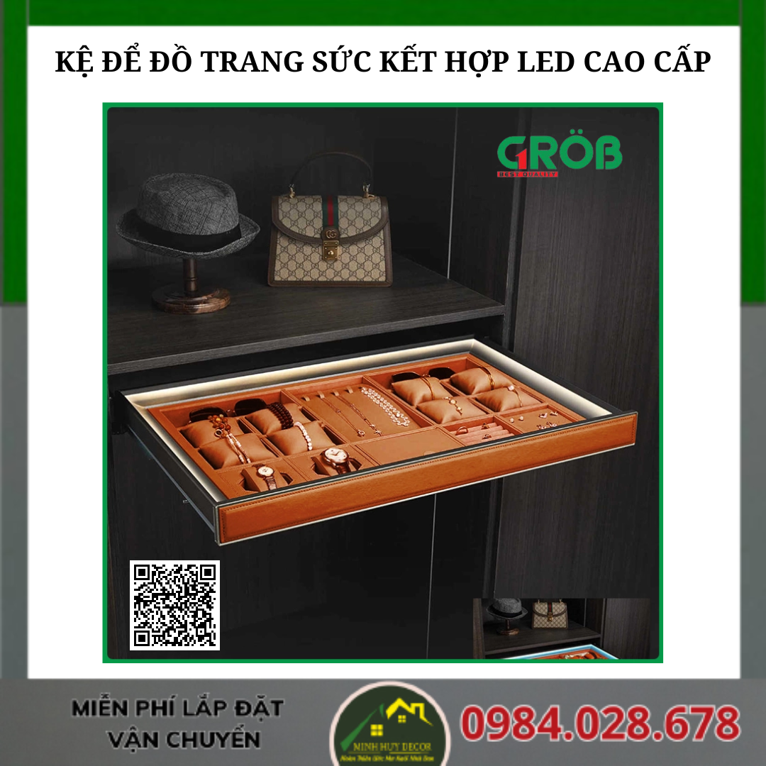 KỆ ĐỂ ĐỒ TRANG SỨC KẾT HỢP LED CAO CẤP