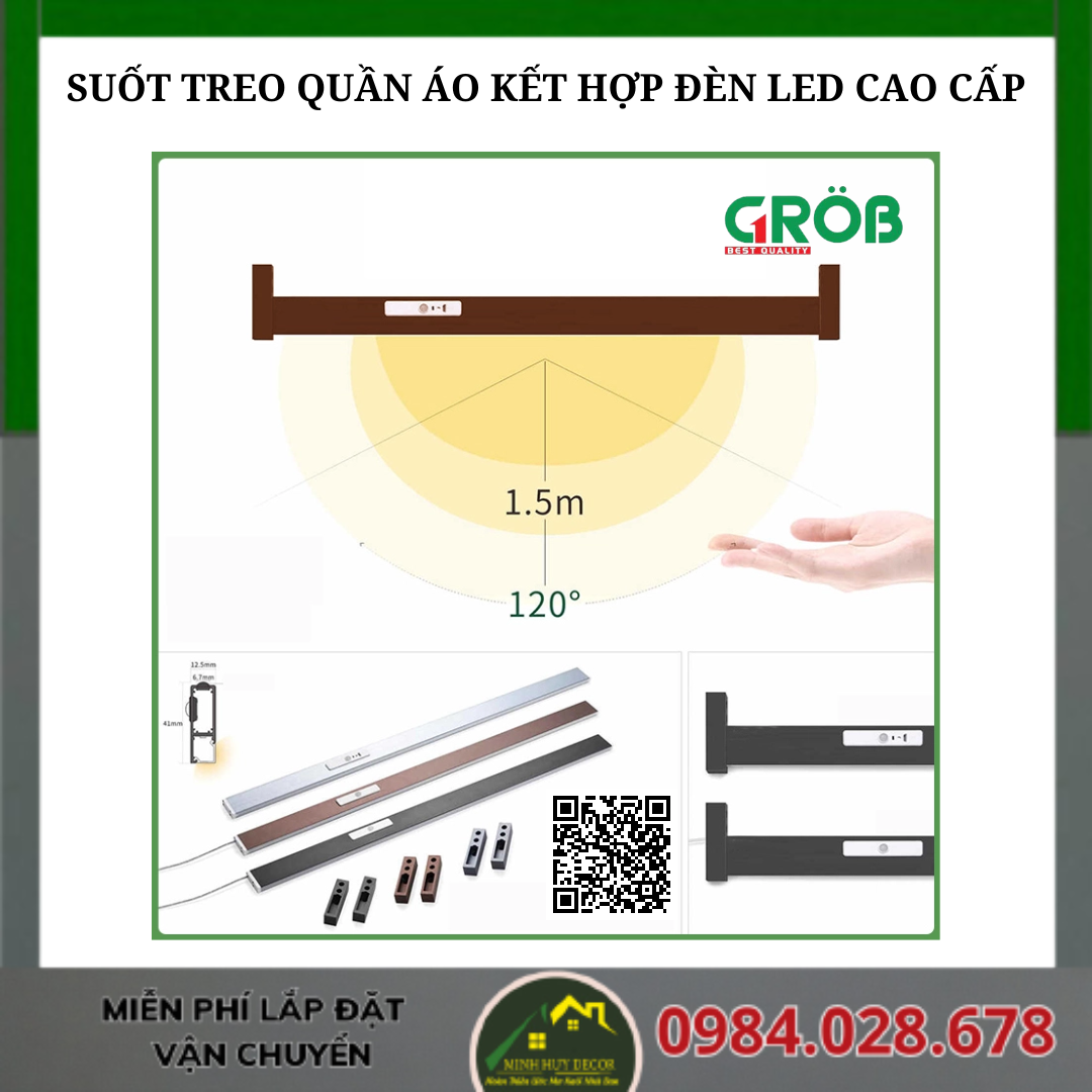 SUỐT TREO QUẦN ÁO KẾT HỢP ĐÈN LED CAO CẤP