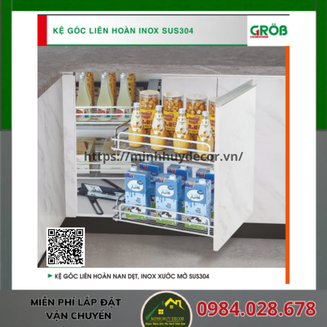 Kệ Góc Liên Hoàn Nan Dẹt, Inox Xước Mờ SUS304