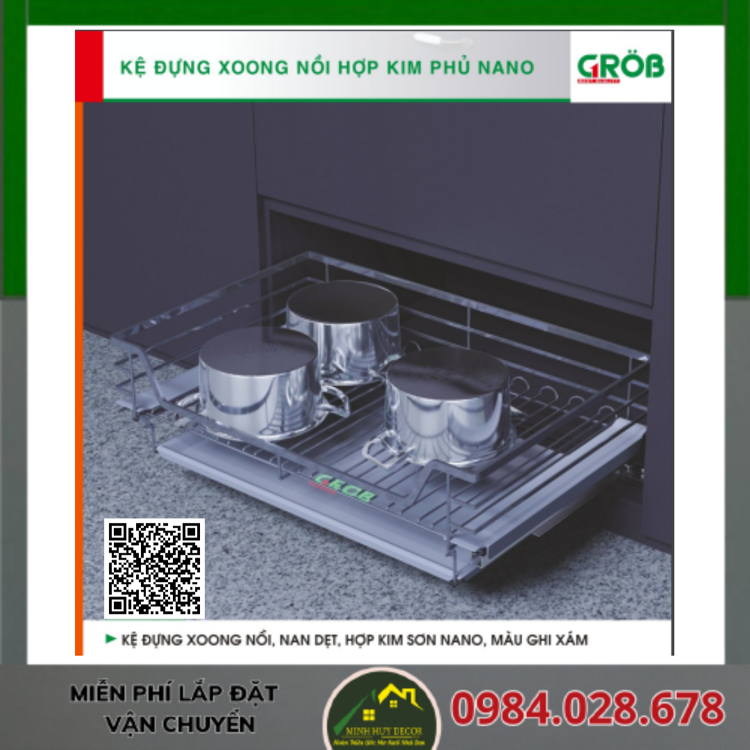 Kệ Đựng Xoang Nồi, Nan Dẹt, Phủ Nano, Màu Ghi Xám