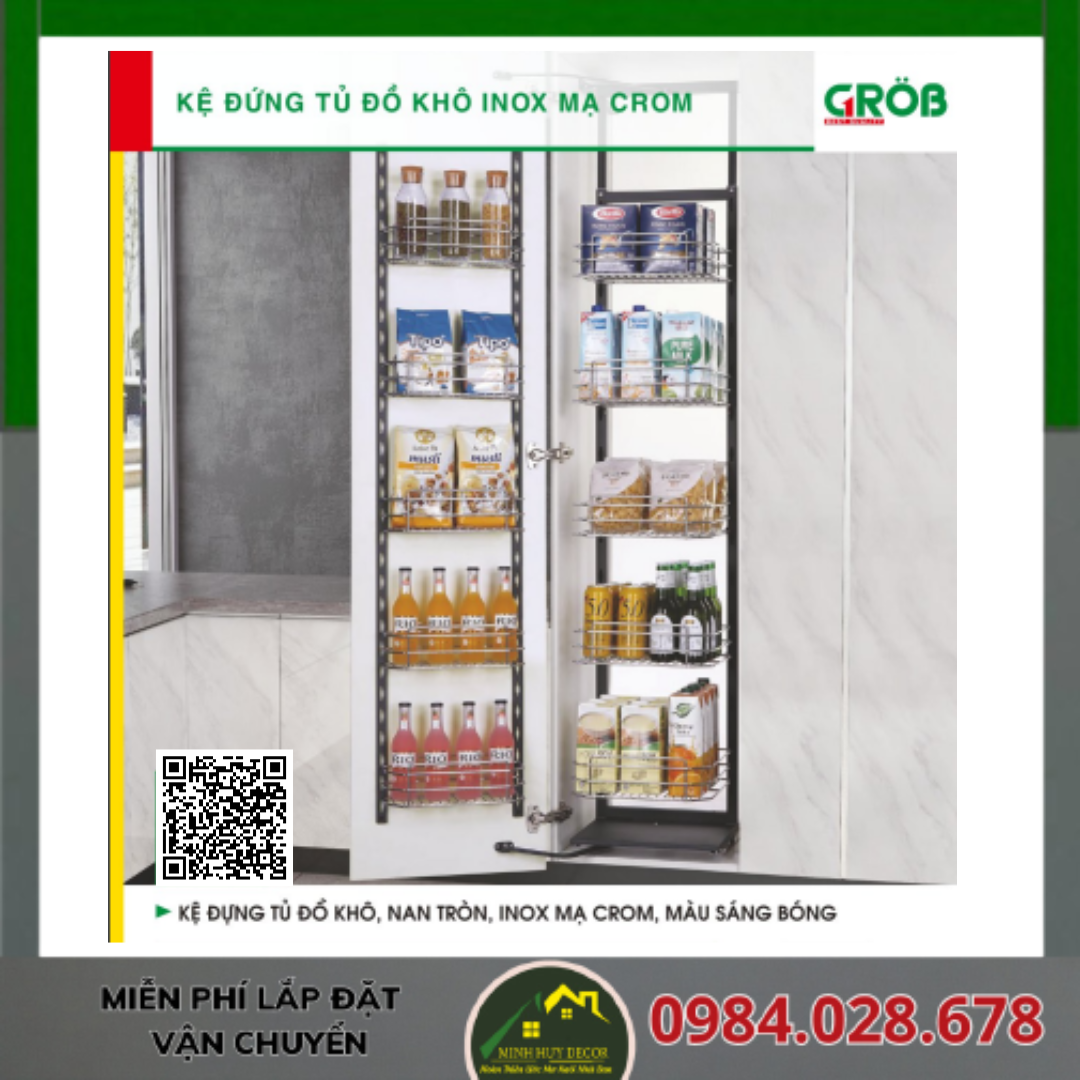 Kệ Đựng Tủ Đồ Khô Nan Tròn, Inox Mạ Crom, Inox Bóng