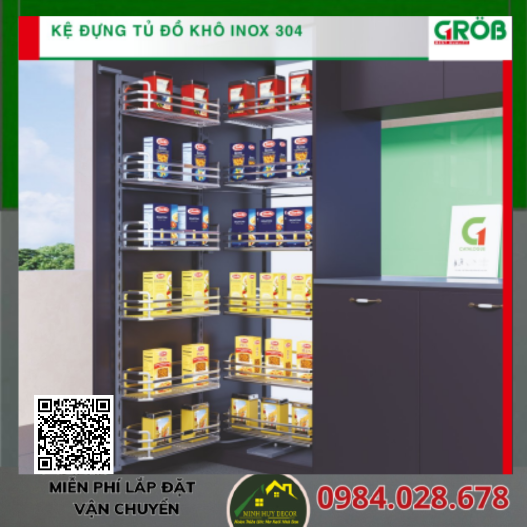 Kệ Đựng Tủ Đồ Khô nan Oval Inox mờ SUS 304