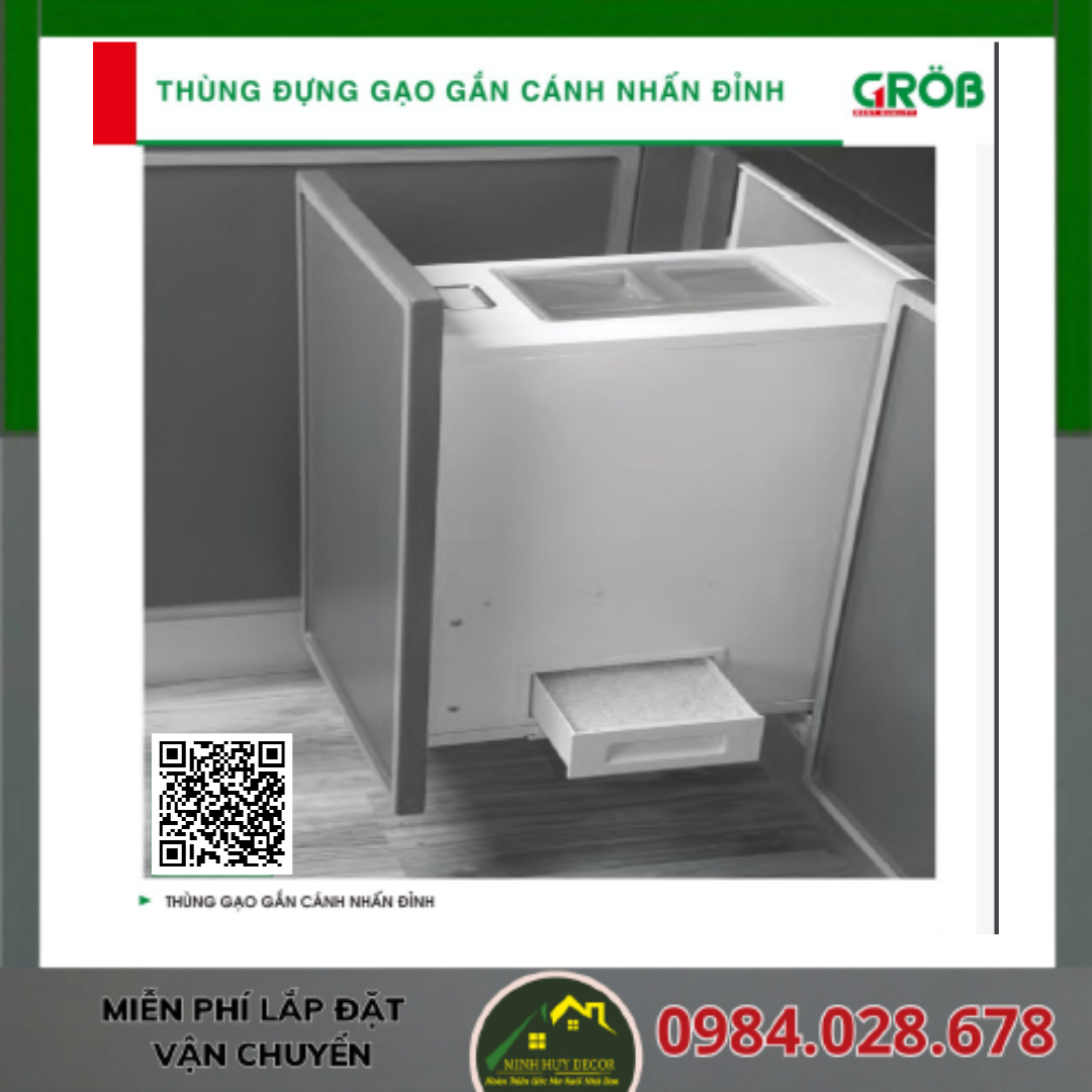 Thùng Đựng Gạo Gắn Cánh Nhấn Đỉnh