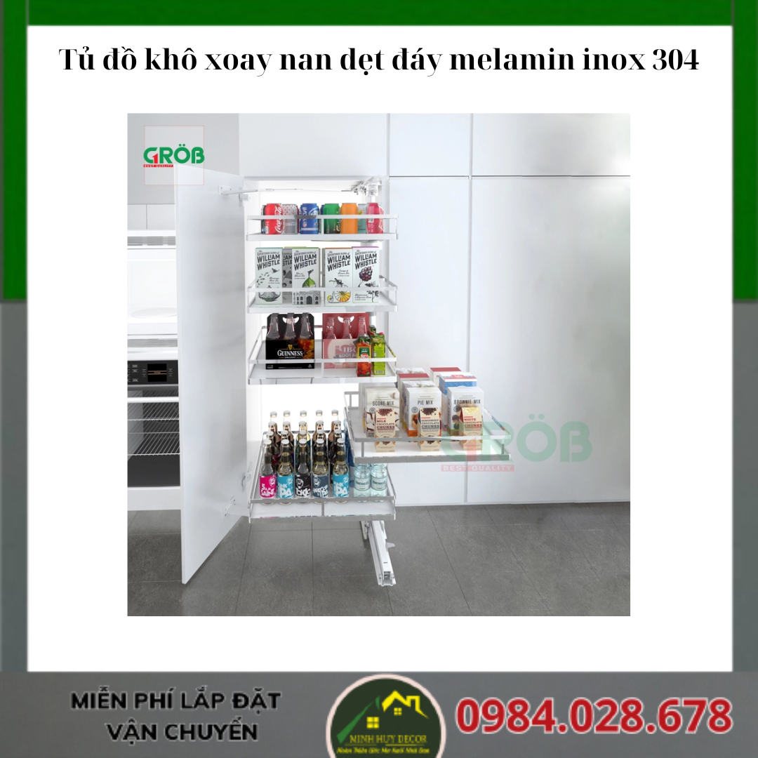 Tủ Đồ Khô Xoay Mở Từng Tầng Nan Dẹt Đáy Melamin Inox 304
