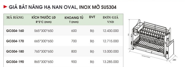 Giá Bát Nâng Hạ nan Oval Inox mờ SUS 304
