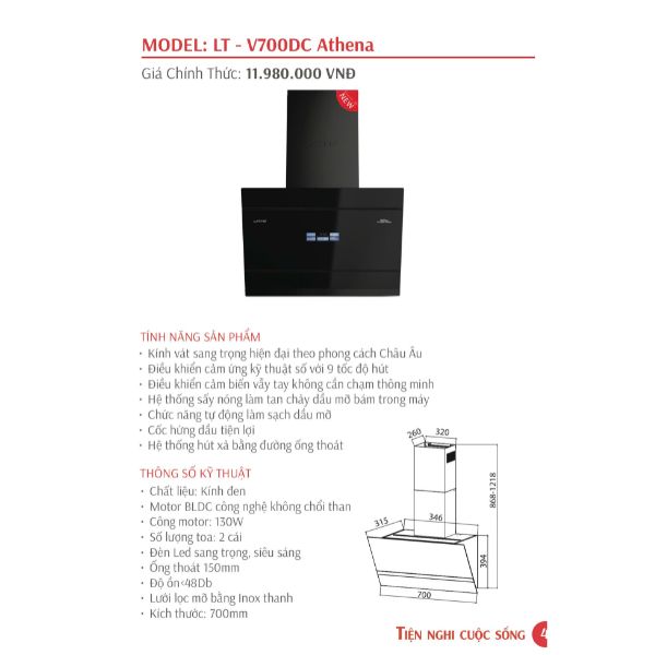 Máy hút mùi Latino LT-V700DC Athena
