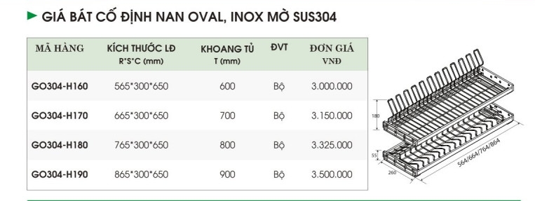 Giá Bát Cố Định nan Oval Inox mờ SUS 304