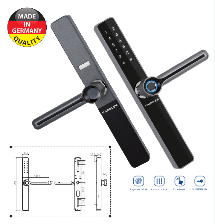 KHOÁ VÂN TAY KASSLER KL - 599 BLACK - CHỐNG NƯỚC MƯA